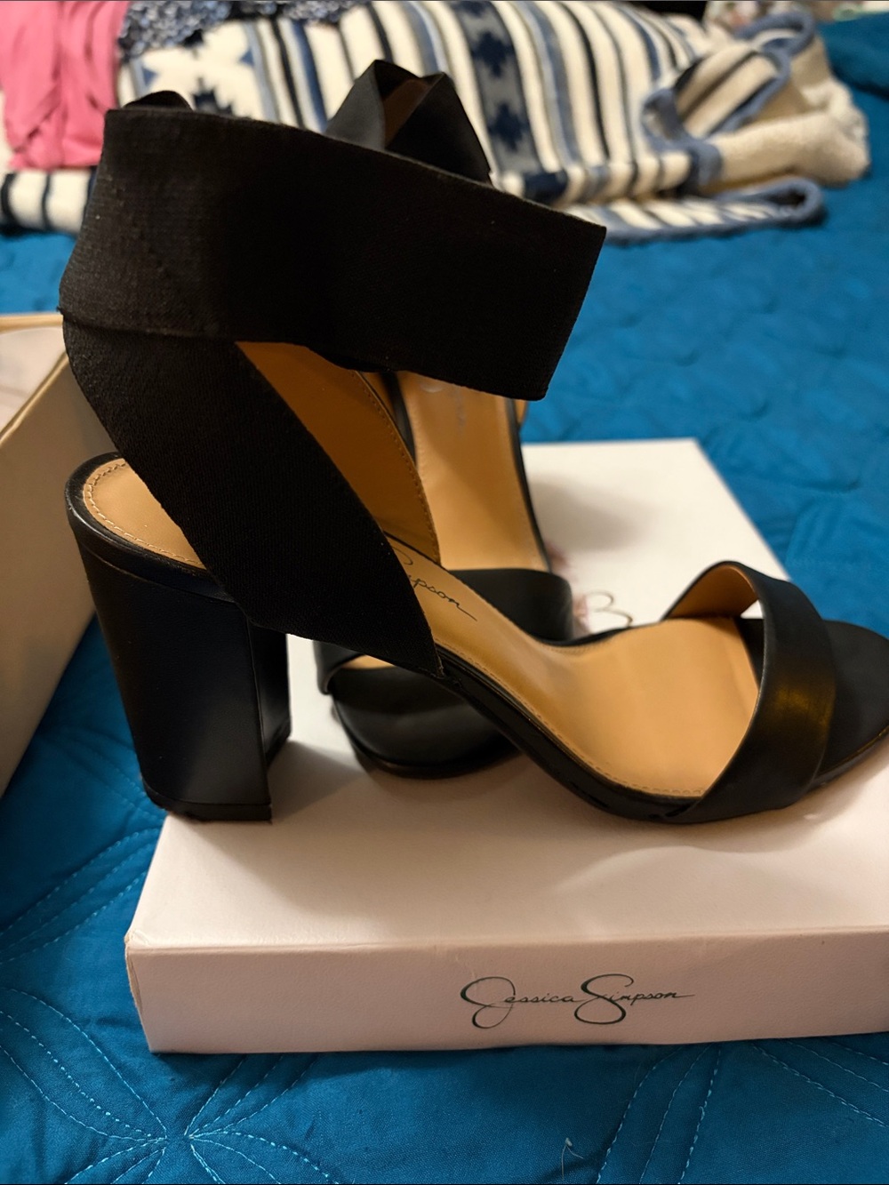 Jessica Simpson Black Ankle-Strap Block Heel Sandals - Picture 2 of 6